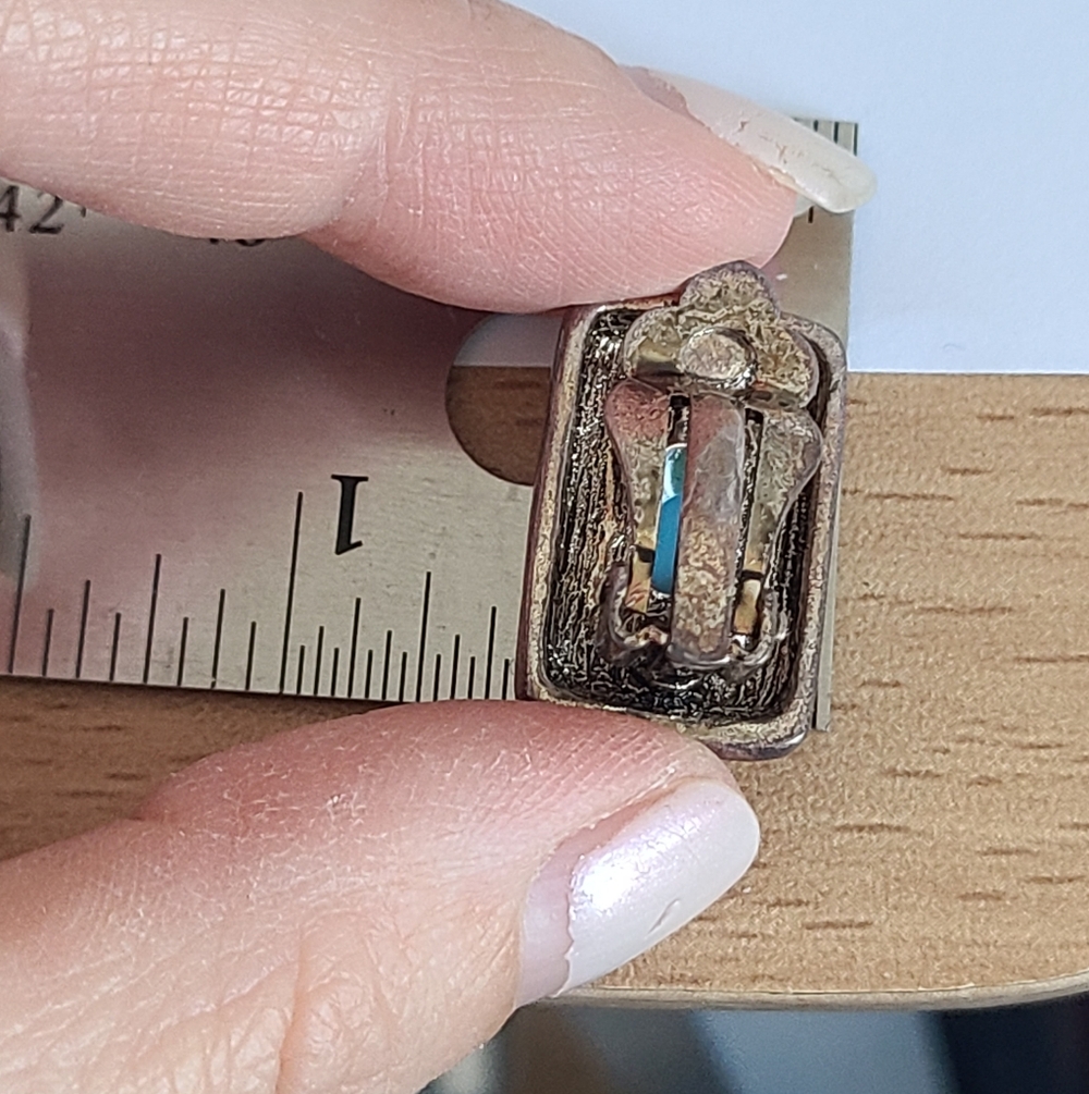 Vintage Boho Greco Roman Turquoise Silver Filigree Square Stud Clip-On Earrings - Picture 8 of 8